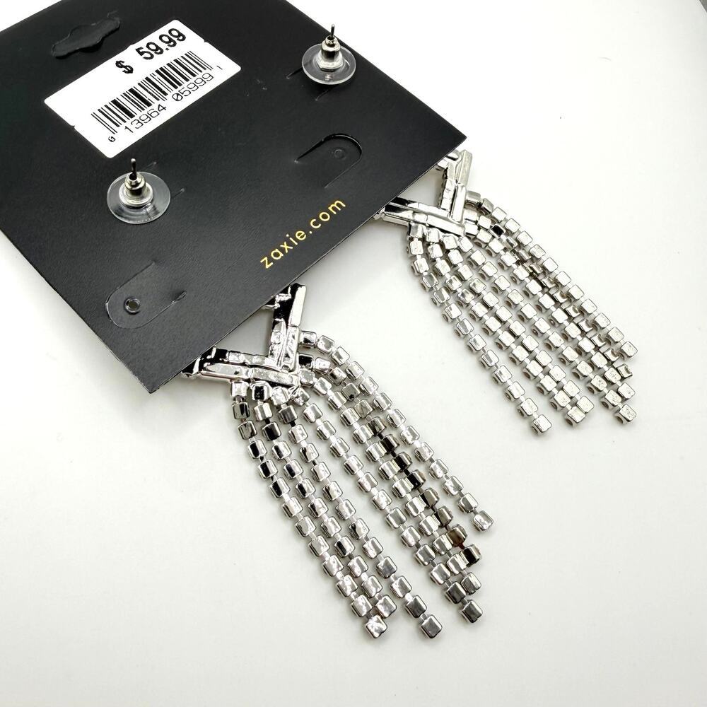 Z By Zaxie Crystal Fringe Chandelier Earrings Rhinestone Statement Glam - Picture 4 of 4